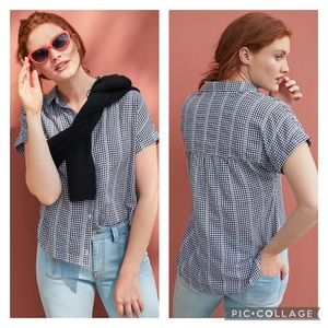 EUC Anthropologie Cloth & Stone Gingham Buttondown Short Sleeve Short